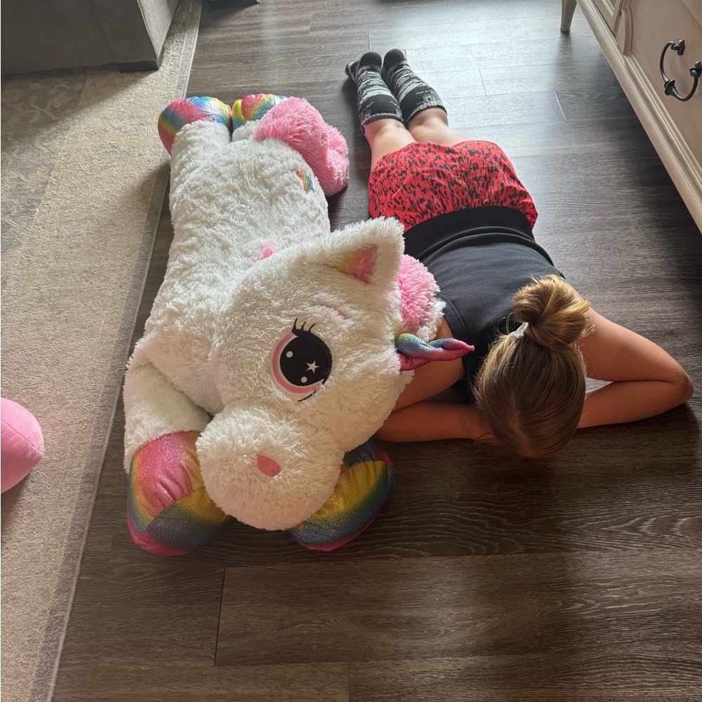 Giant Plush Unicorn Toy - White and Rainbow 40” Long